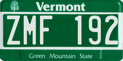 VT license plate ZMF192