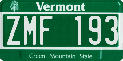 VT license plate ZMF193