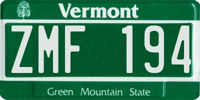 VT license plate ZMF194