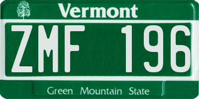VT license plate ZMF196