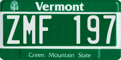 VT license plate ZMF197
