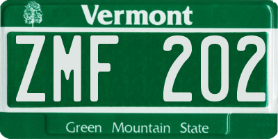 VT license plate ZMF202