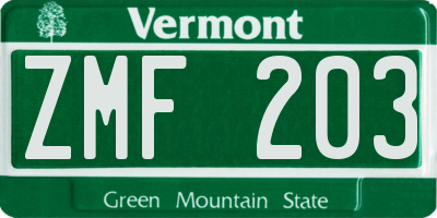 VT license plate ZMF203
