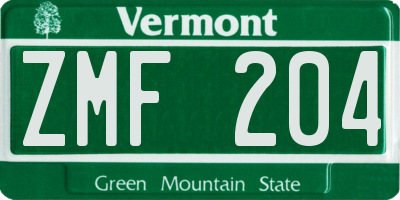 VT license plate ZMF204