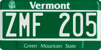 VT license plate ZMF205