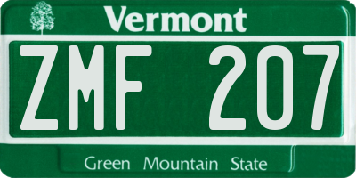 VT license plate ZMF207