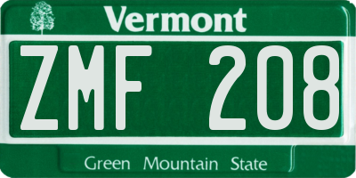 VT license plate ZMF208