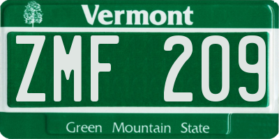 VT license plate ZMF209