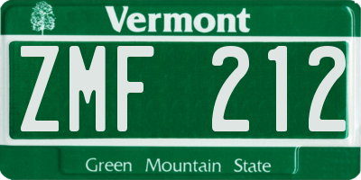 VT license plate ZMF212