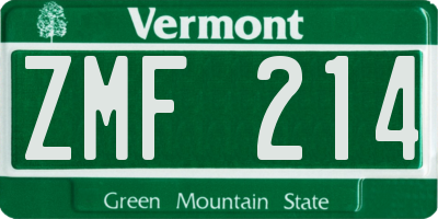 VT license plate ZMF214