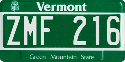 VT license plate ZMF216