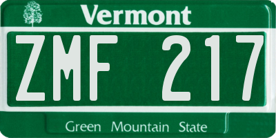 VT license plate ZMF217