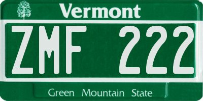 VT license plate ZMF222