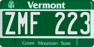 VT license plate ZMF223