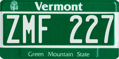 VT license plate ZMF227
