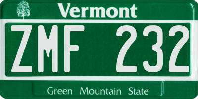 VT license plate ZMF232