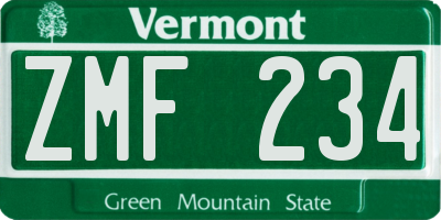 VT license plate ZMF234