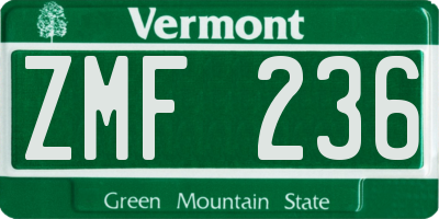 VT license plate ZMF236