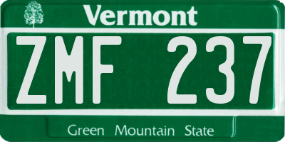 VT license plate ZMF237