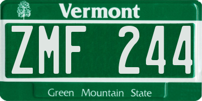 VT license plate ZMF244
