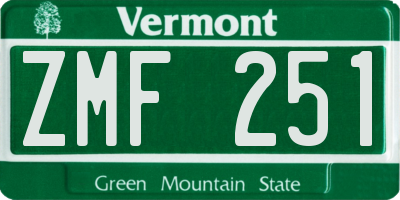 VT license plate ZMF251