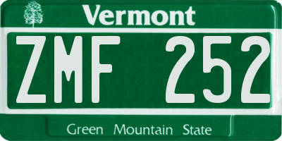 VT license plate ZMF252