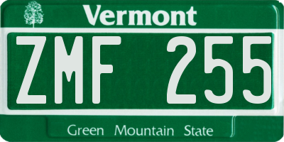 VT license plate ZMF255