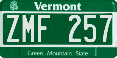 VT license plate ZMF257