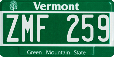 VT license plate ZMF259