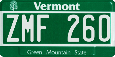VT license plate ZMF260