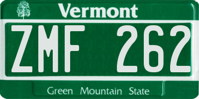 VT license plate ZMF262