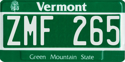 VT license plate ZMF265