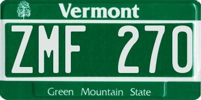 VT license plate ZMF270