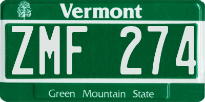 VT license plate ZMF274