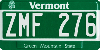VT license plate ZMF276