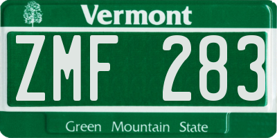 VT license plate ZMF283