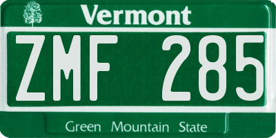 VT license plate ZMF285