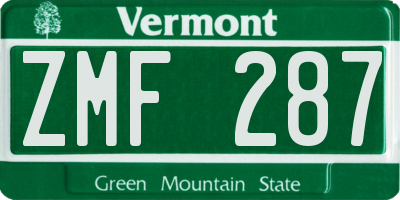 VT license plate ZMF287