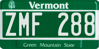 VT license plate ZMF288