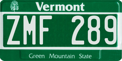 VT license plate ZMF289