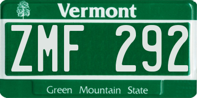 VT license plate ZMF292