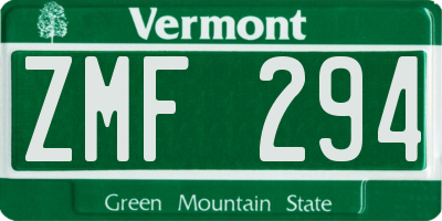VT license plate ZMF294