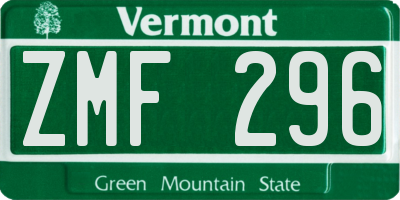 VT license plate ZMF296