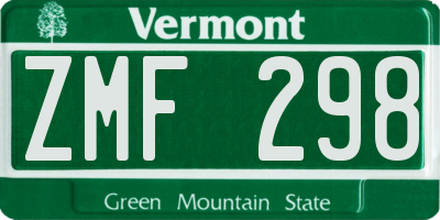 VT license plate ZMF298