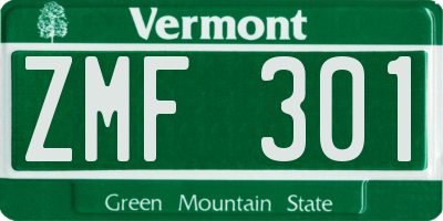 VT license plate ZMF301