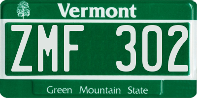 VT license plate ZMF302