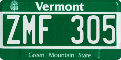 VT license plate ZMF305