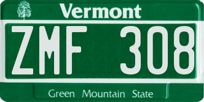 VT license plate ZMF308