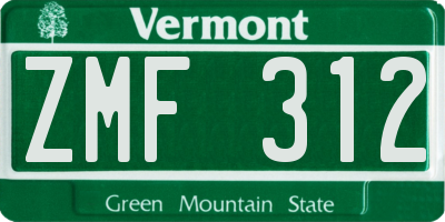 VT license plate ZMF312