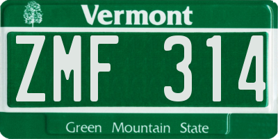 VT license plate ZMF314